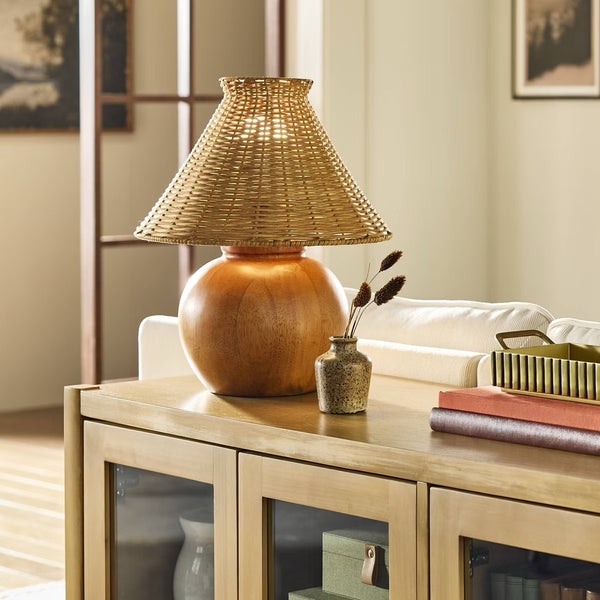 Wood Base with Rattan Shade Accent Table Lamp - Hearth & Hand™ with Magnolia
