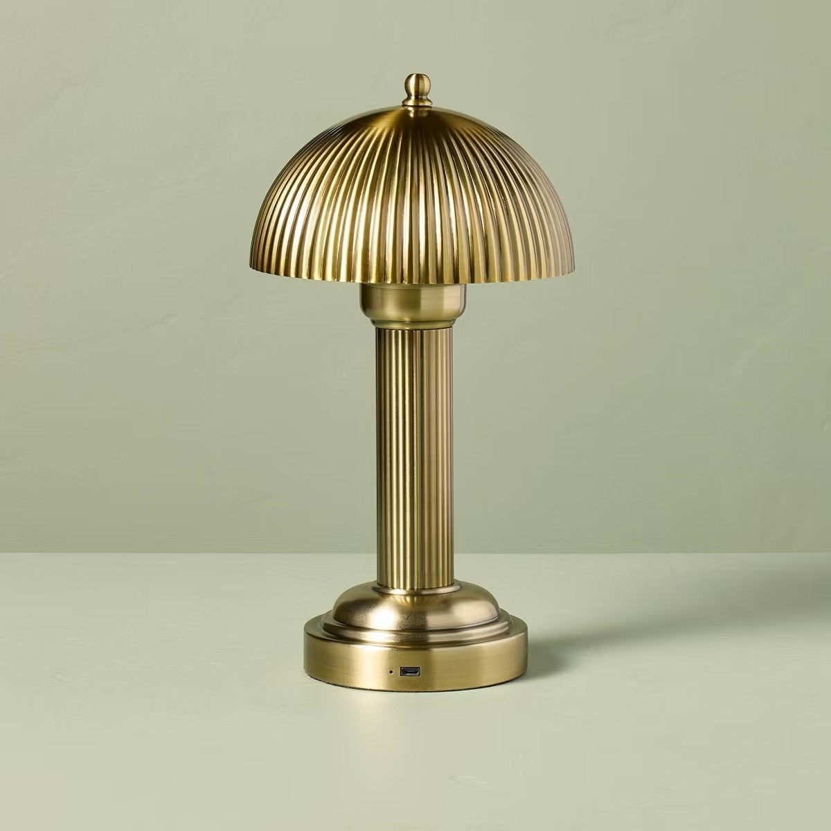 11.5" Fluted Metal Rechargeable Library Table Lamp Brass (Includes LED Light Bulb) - Hearth & Hand™ with Magnolia