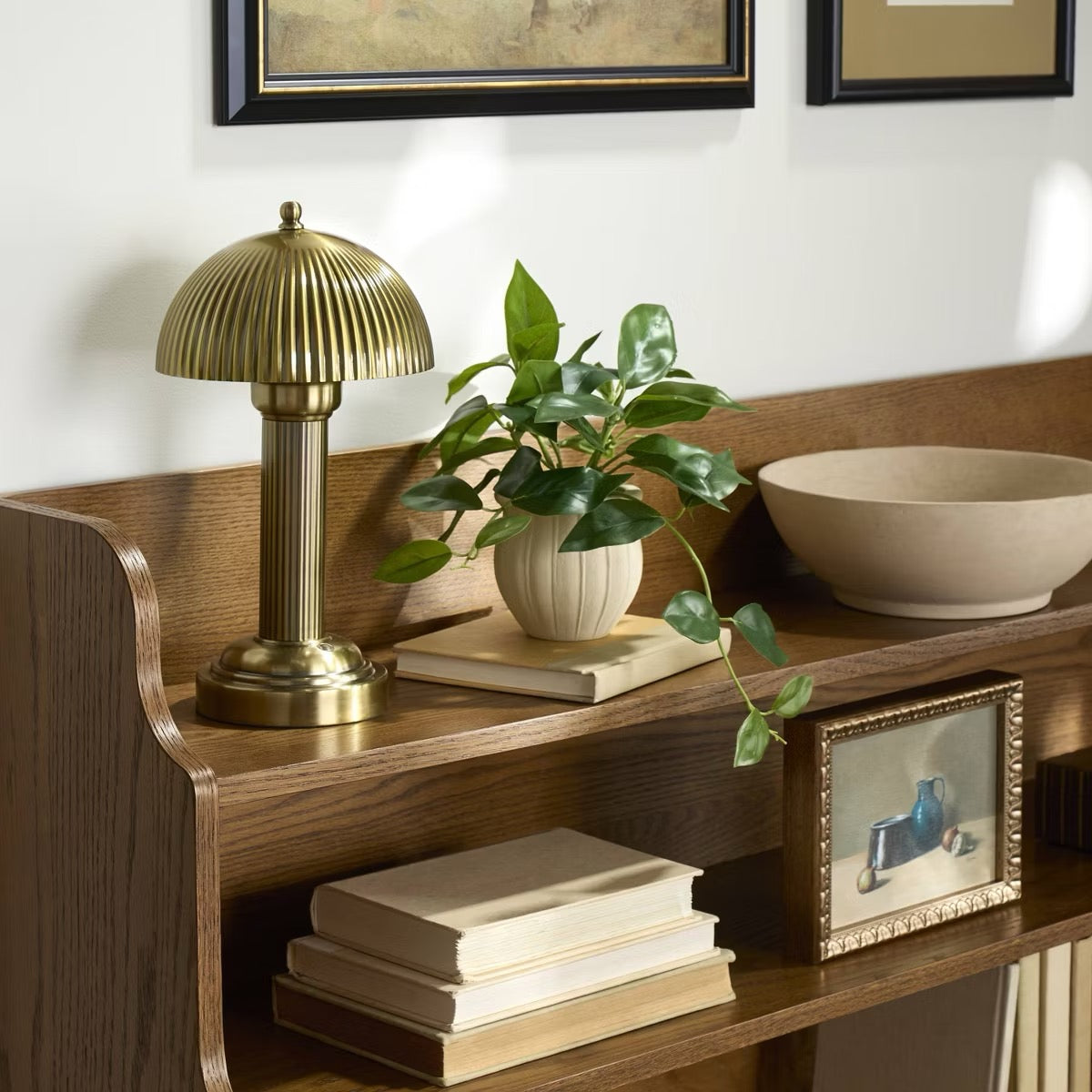11.5" Fluted Metal Rechargeable Library Table Lamp Brass (Includes LED Light Bulb) - Hearth & Hand™ with Magnolia