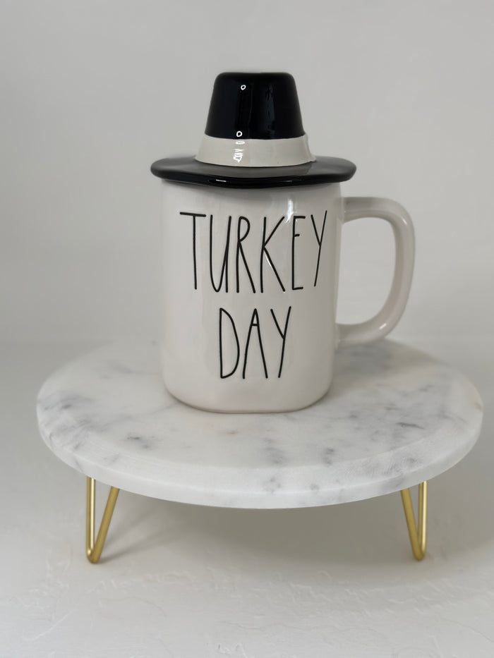 Rae Dunn Thanksgiving TURKEY DAY Mug with Hat Topper Lid