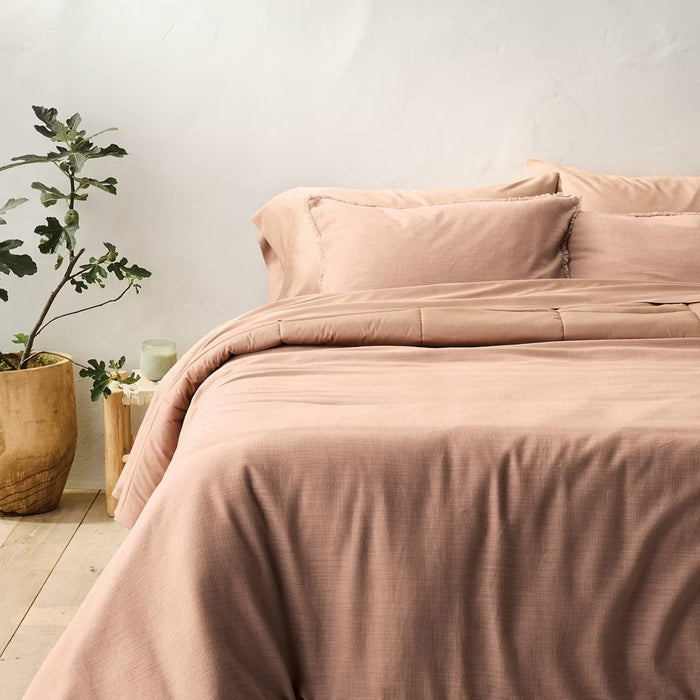 Casaluna King Heavyweight Linen Blend Comforter & Pillow Sham Set, 3pc Light Adobe Clay