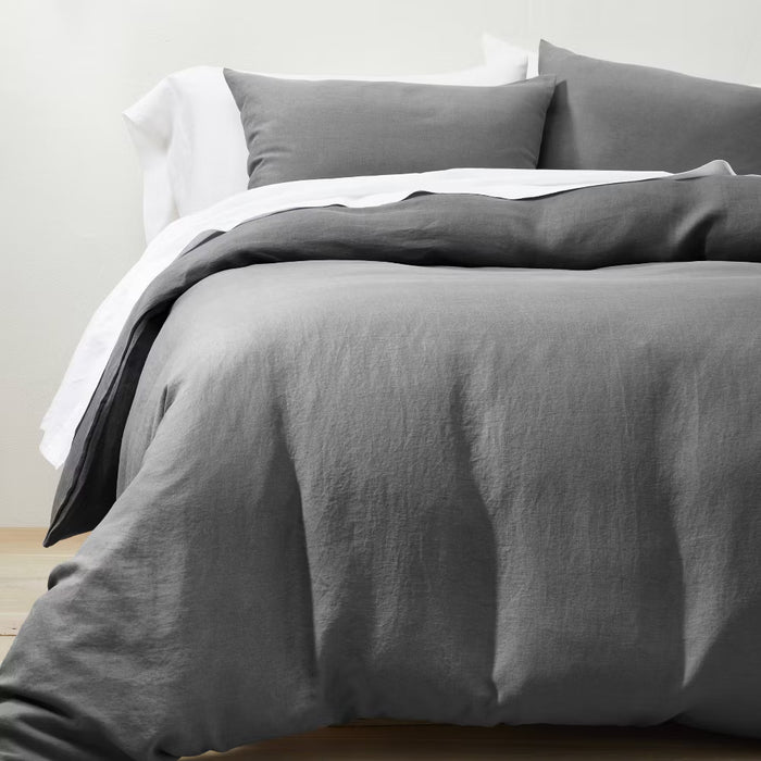 Casaluna King Hemp Duvet & Sham Set Dark Gray