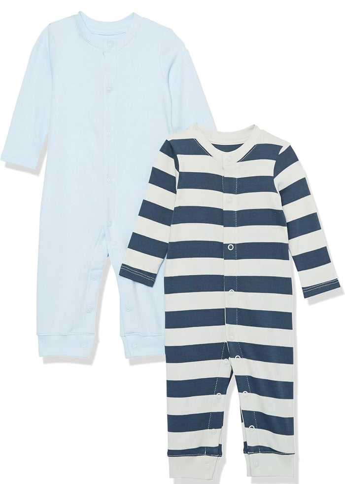 Footless Coverall Organic Cotton Blue Stripe