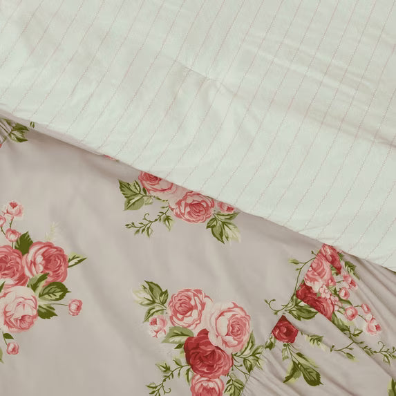 3-Piece Floral Ruched Comforter Set - Pink, Full/Queen