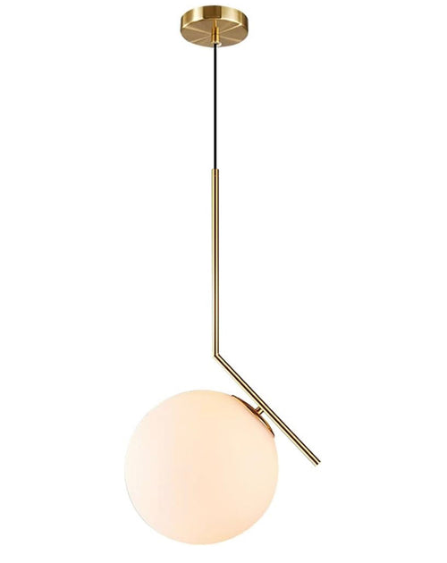 BOKT Modern Globe Pendant Light Mid Century Chandelier Brushed Brass Adjustable Hanging Light with White Frosted Glass
