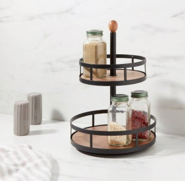 Threshold 2-Tier Rotating Spice Rack - Black Metal & Wood