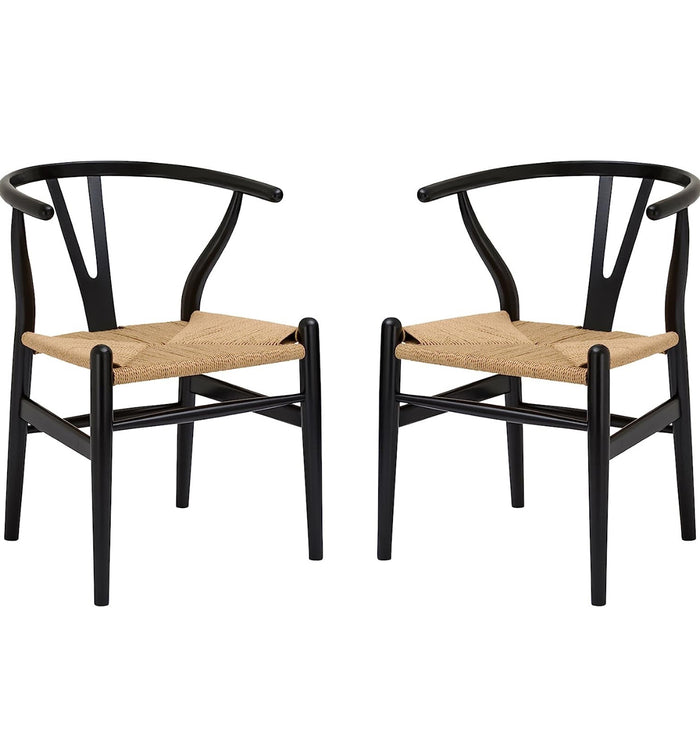 Wishbone Poly and Bark Weave Modern Chair Set of 2