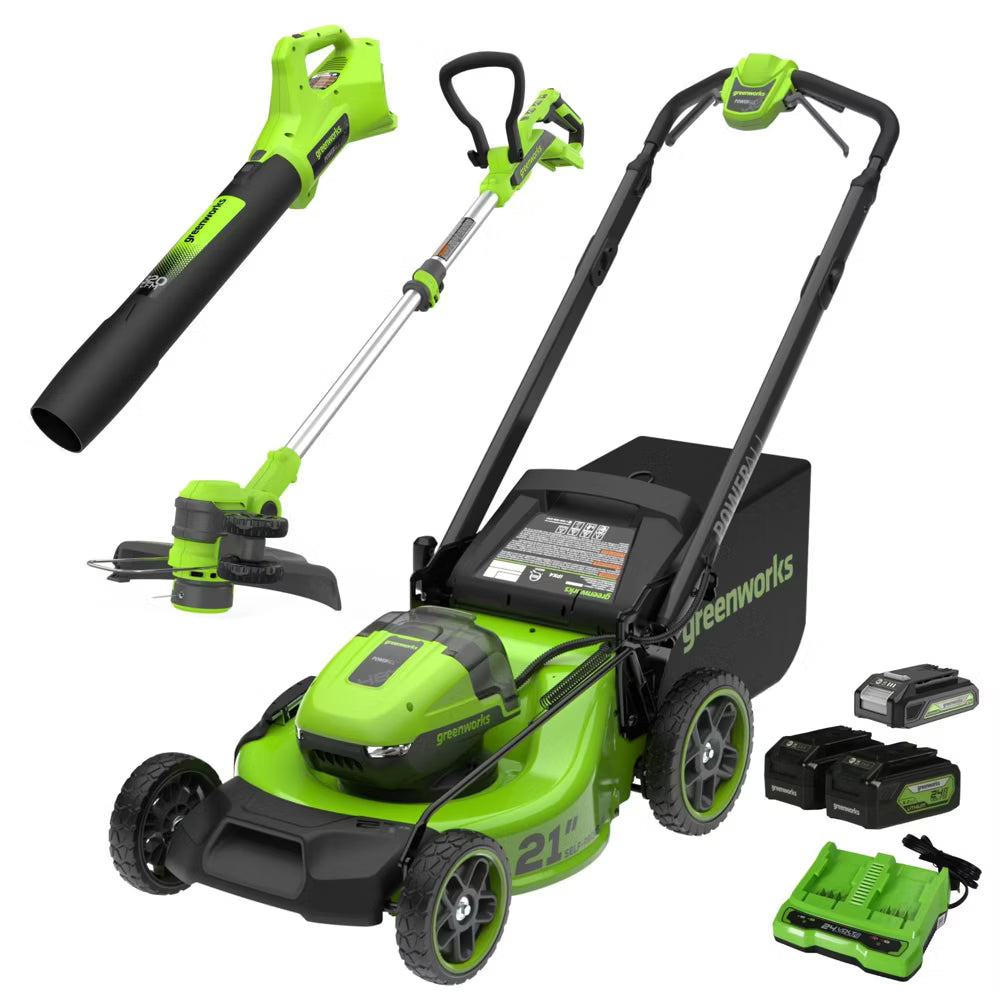 Greenworks POWERALL 3-Tool Lawn Care Kit: 21" Self-Propelled Mower, Blower & Trimmer