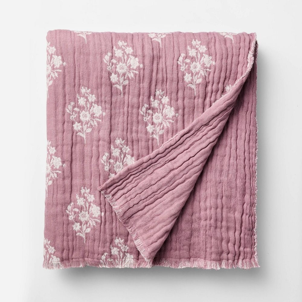 Floral Block Print Jacquard Throw Purple/Cream - Threshold™ designed with Studio McGee
