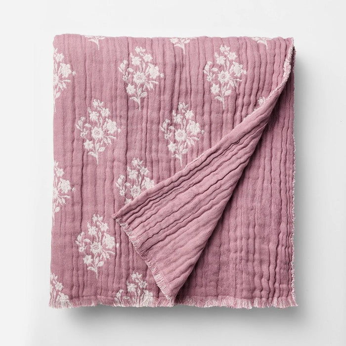 Floral Block Print Jacquard Throw Purple/Cream - Threshold™ designed with Studio McGee