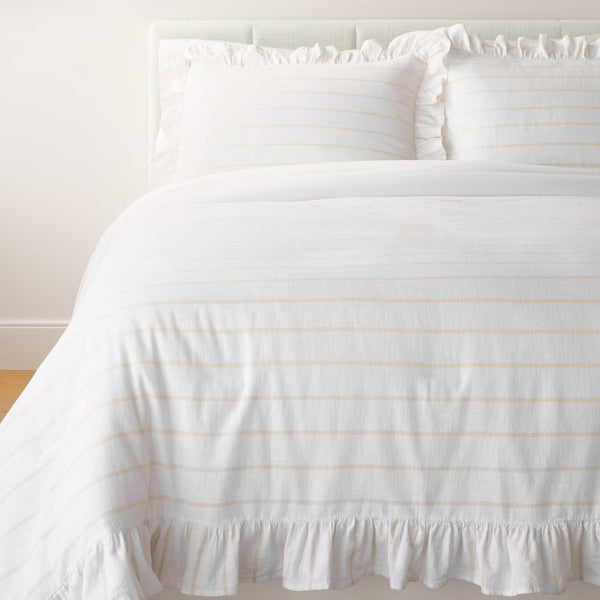 Threshold designed with Studio McGee King Ruffle Stripe Comforter & Sham Set, White/Khaki