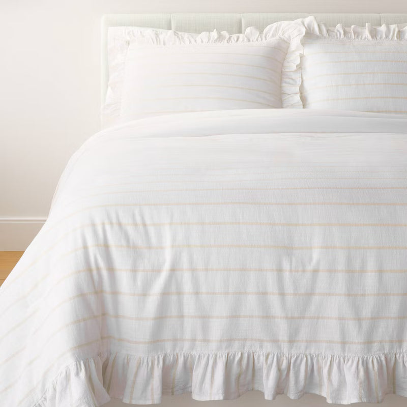 Threshold designed with Studio McGee King Ruffle Stripe Comforter & Sham Set, White/Khaki