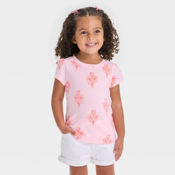 Toddler Girls' Short Sleeve T-Shirt - Cat & Jack™ Light Pink Flowers
