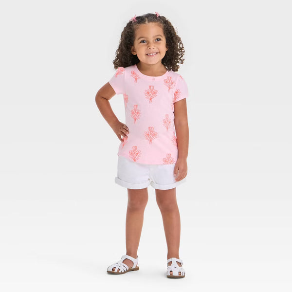 Toddler Girls' Short Sleeve T-Shirt - Cat & Jack™ Light Pink Flowers