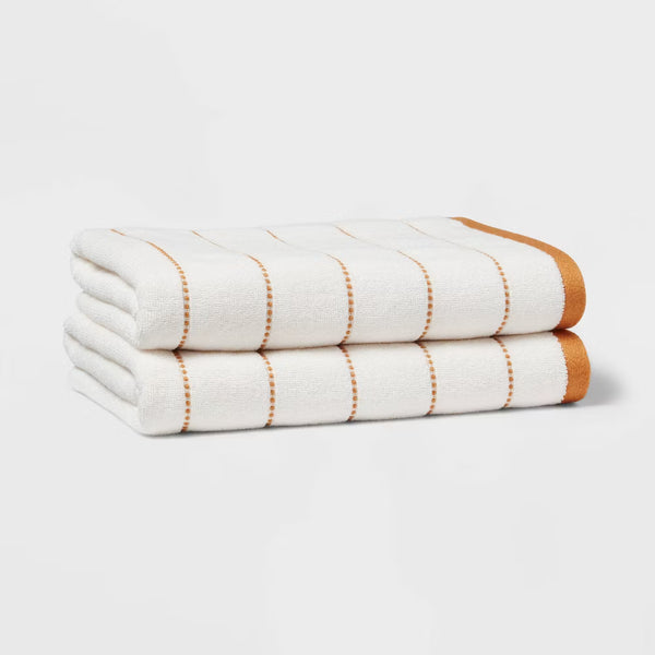 Threshold Modern Pinstriped Bath Towels - Yellow & White, Set of 2